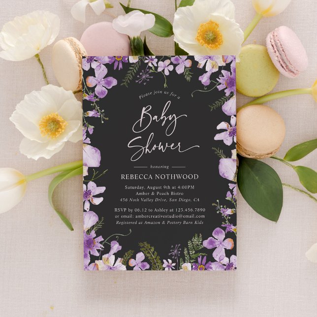 Invitation Baby shower violet neutre moderne entre les sexes (Créateur téléchargé)