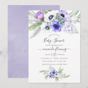 Invitation Baby Shower Violet Pastel Floral
