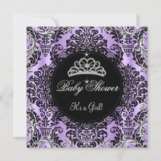 Invitation Baby shower violet Princesse Tiara Black Lace