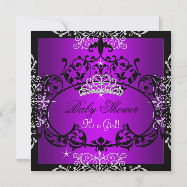 Invitation Baby shower violet Princesse Tiara Black Lace (Devant)