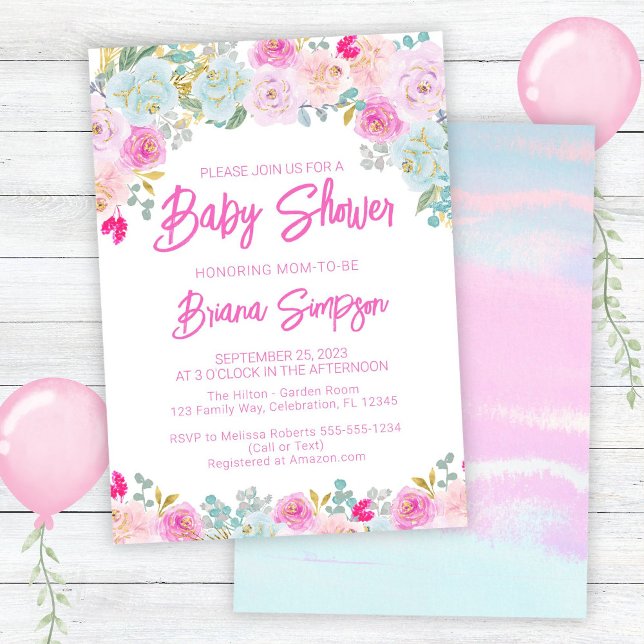 Invitation Baby shower violet rose bleu Peach (Créateur téléchargé)