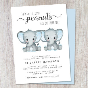 Invitation Baby shower Virtual Elephant Twin Boys