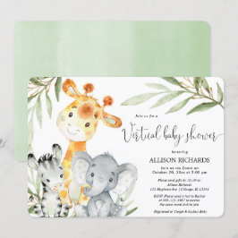 Invitation Baby shower virtuel animaux safari sans sexe