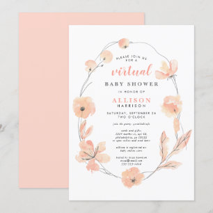 Invitation Baby shower virtuel Aquarelle florale de corail