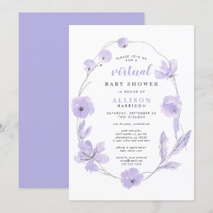 Invitation Baby shower virtuel   Aquarelle florale de lavande