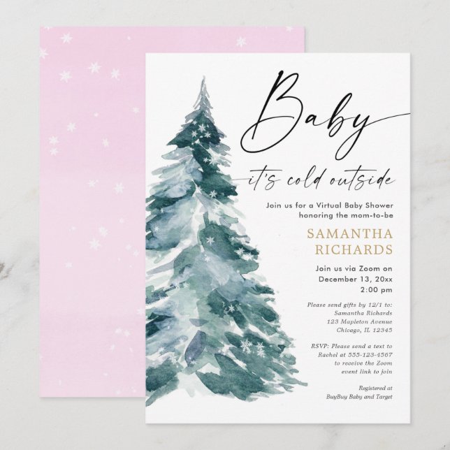 Invitation baby shower virtuel bébé il fait froid dehors fill (Devant / Derrière)