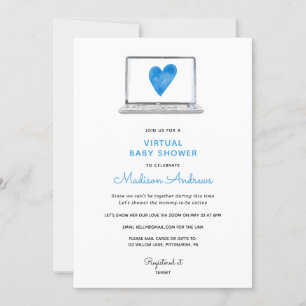 Invitation Baby shower virtuel Blue Heart