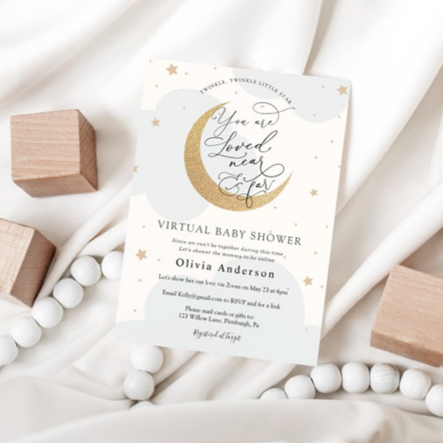 Invitation Baby shower virtuel Blue Twinkle Star et la lune (Créateur téléchargé)