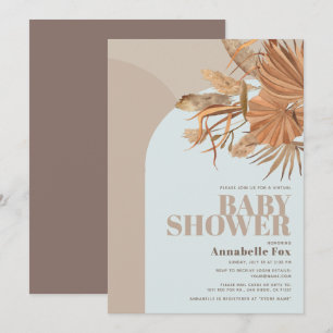 Invitation Baby shower virtuel Boho Pampas Grass Blue