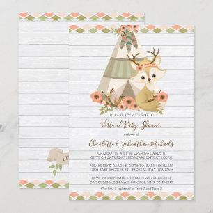 Invitation Baby shower virtuel Boho Rustique Woodland