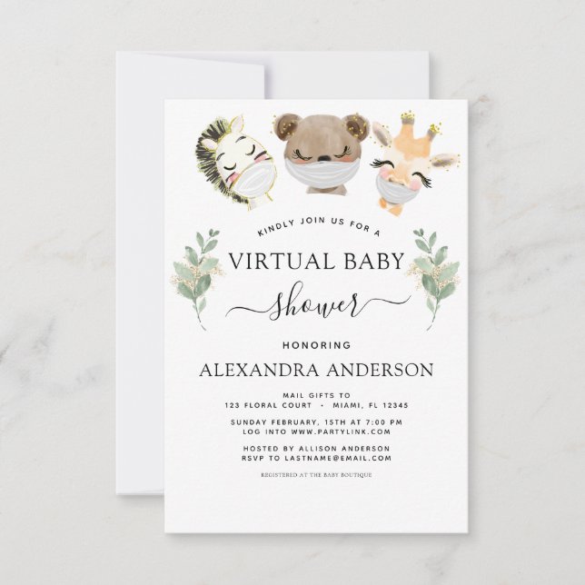Invitation Baby shower virtuel Bois Eucalyptus Vert (Devant)
