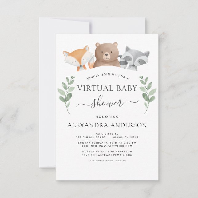 Invitation Baby shower virtuel Bois Eucalyptus Vert (Devant)