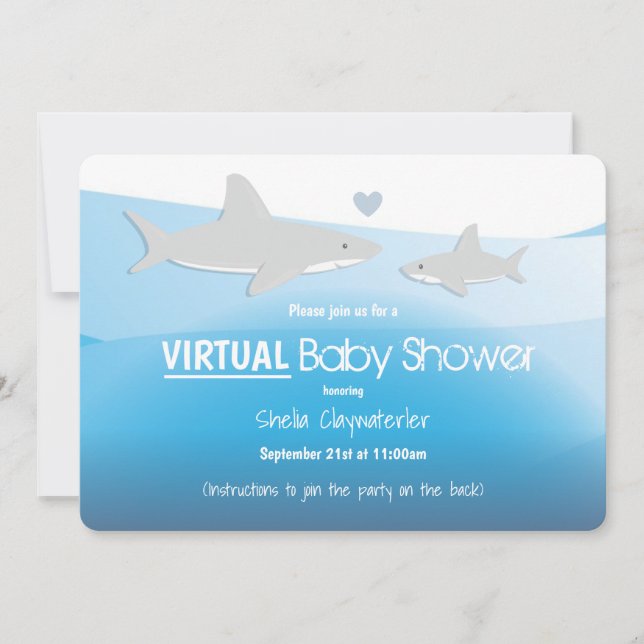 Invitation Baby shower virtuel Cartoon de requin bleu océan (Devant)