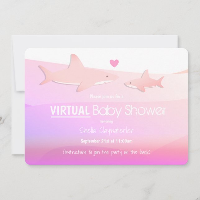 Invitation Baby shower virtuel Cartoon de requin rose (Devant)