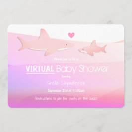 Invitation Baby shower virtuel Cartoon de requin rose