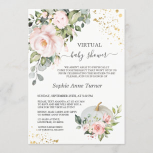 Invitation Baby shower virtuel Citrouille or rose Floral