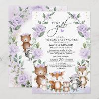 Baby shower virtuel de bois Animaux floraux pourpr