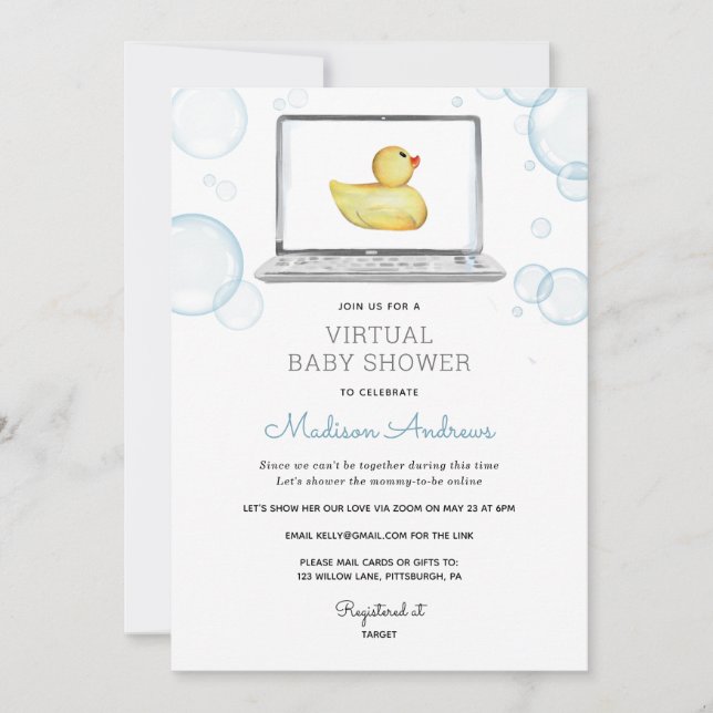 Invitation Baby shower virtuel de canard en caoutchouc (Devant)