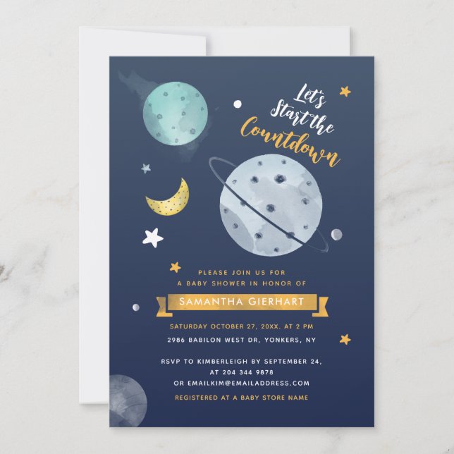 Invitation Baby shower virtuel de compte d'espace extra-atmos (Devant)