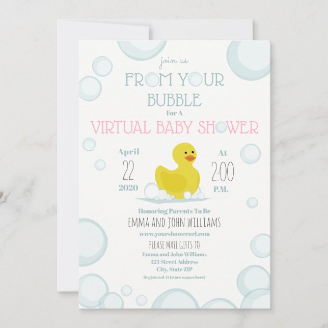 Invitation Baby shower virtuel de la bulle de dérangement soc (Devant)