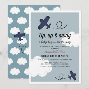 Invitation Baby shower virtuel de l'avion Blue Boy Up & Away