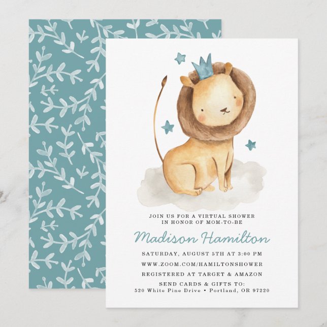 Invitation Baby shower virtuel de Lion doux (Devant / Derrière)