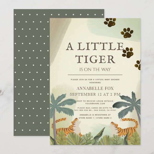 Invitation Baby shower virtuel de Little Tiger Safari Jungle (Devant / Derrière)