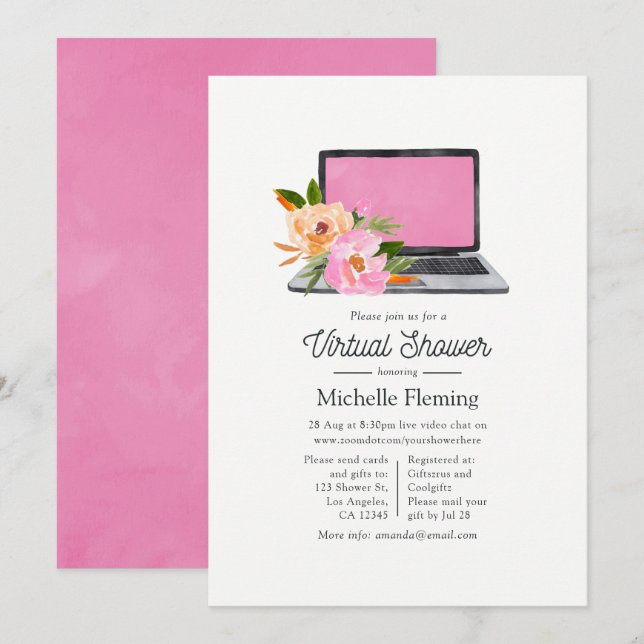 Invitation Baby shower virtuel de printemps Fleurs sauvages d (Devant / Derrière)