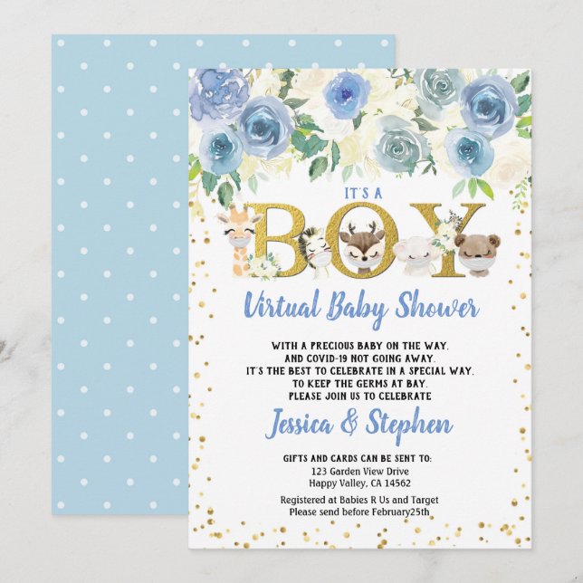 Invitation Baby shower virtuel des garçons Animaux boisés pan (Devant / Derrière)