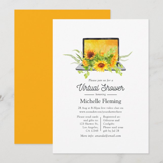 Invitation Baby shower virtuel d'été Sunflowers (Devant / Derrière)