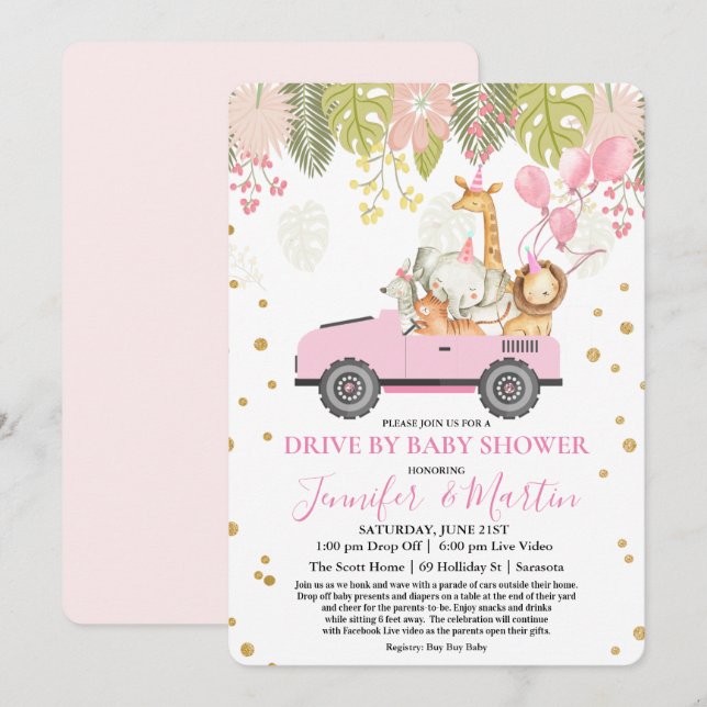 Invitation Baby shower virtuel Drive By Baby shower (Devant / Derrière)