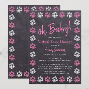 Invitation Baby shower virtuel Empreinte de patte Chalkboard