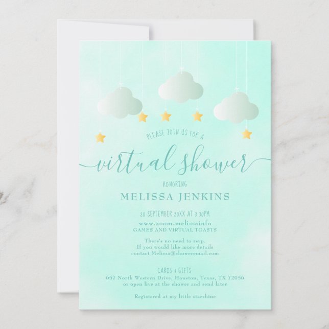 Invitation Baby shower virtuel en ligne longue distance neutr (Devant)