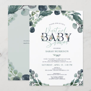 Invitation Baby shower virtuel en ligne Marine Blue Sage Gree