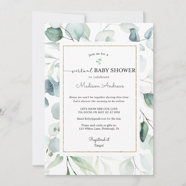 Invitation Baby shower virtuel Eucalyptus (Devant)