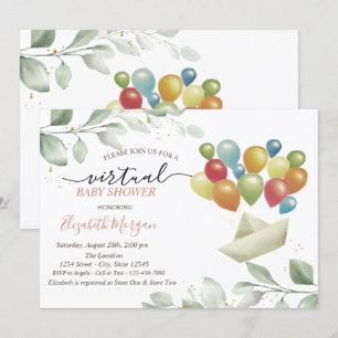 Invitation Baby shower virtuel Feuilles du courrier des ballo