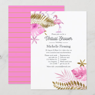 Invitation Baby shower virtuel Flamant rose rose et or