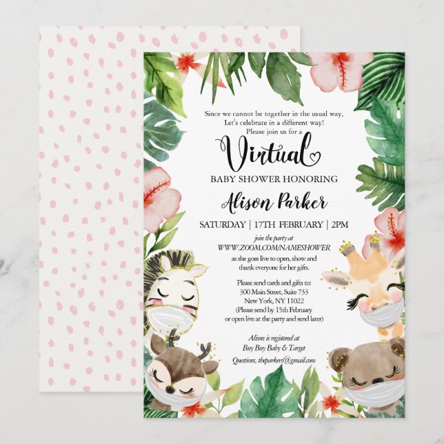 Invitation Baby shower Virtuel Genre Neutre Safari amis (Devant / Derrière)