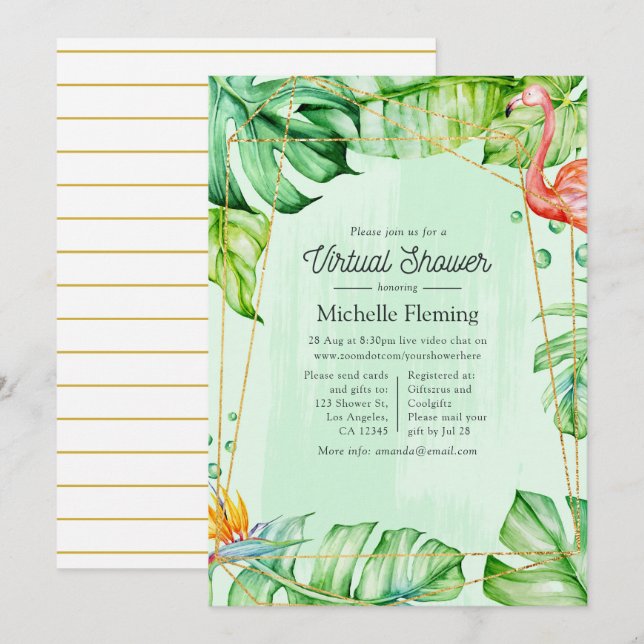 Invitation Baby shower virtuel géométrique d'été tropical (Devant / Derrière)
