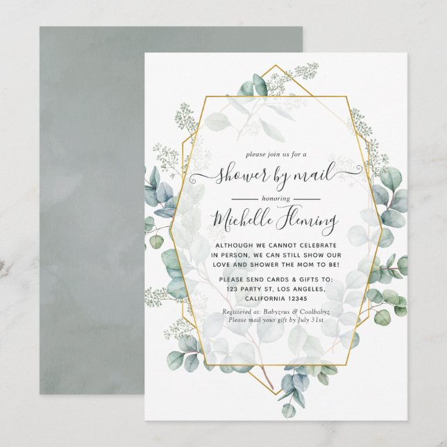 Invitation Baby shower virtuel géométrique Eucalyptus par cou (Devant / Derrière)
