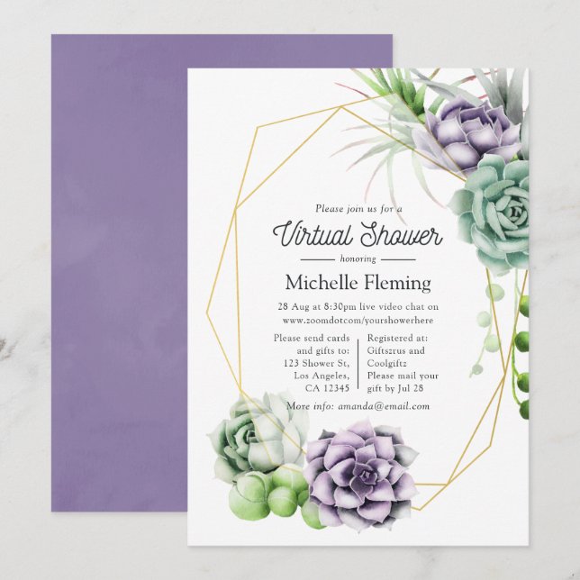 Invitation Baby shower virtuel géométrique Succulent (Devant / Derrière)