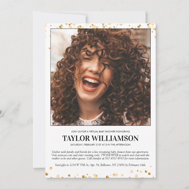 Invitation Baby shower virtuel Gold Parties scintillant 2 Pho (Devant)