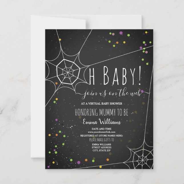 Invitation Baby shower virtuel Halloween Spiderweb (Devant)