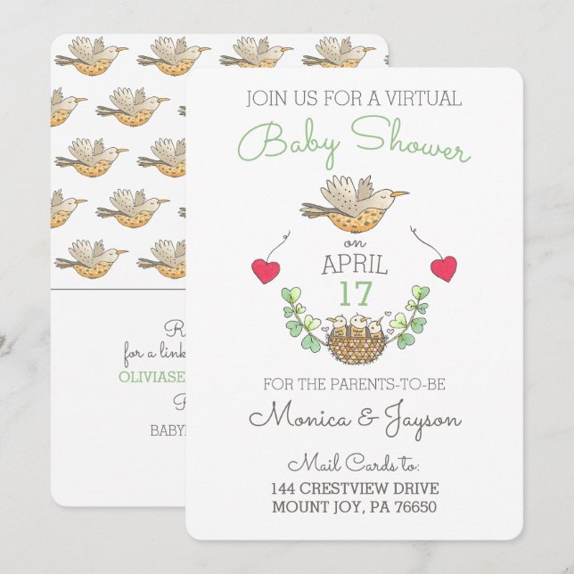 Invitation Baby shower virtuel le plus doux Mama Bird avec ni (Devant / Derrière)