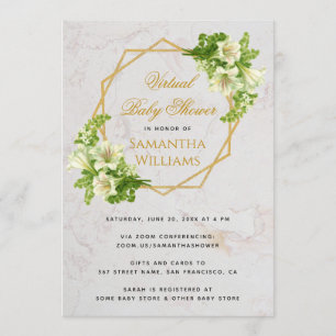 Invitation Baby shower virtuel Lilies Gold Floral Géométrique