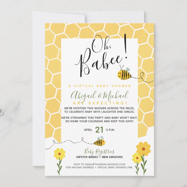 Invitation Baby shower virtuel longue distance Bumble Bee (Devant)