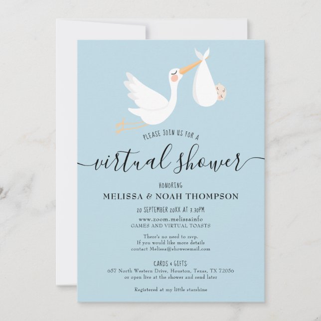 Invitation Baby shower virtuel longue distance en ligne (Devant)