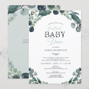 Invitation Baby shower virtuel Marine Blue Sage Green