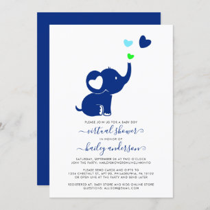 Invitation Baby shower virtuel minimal Blue Boy Elephant