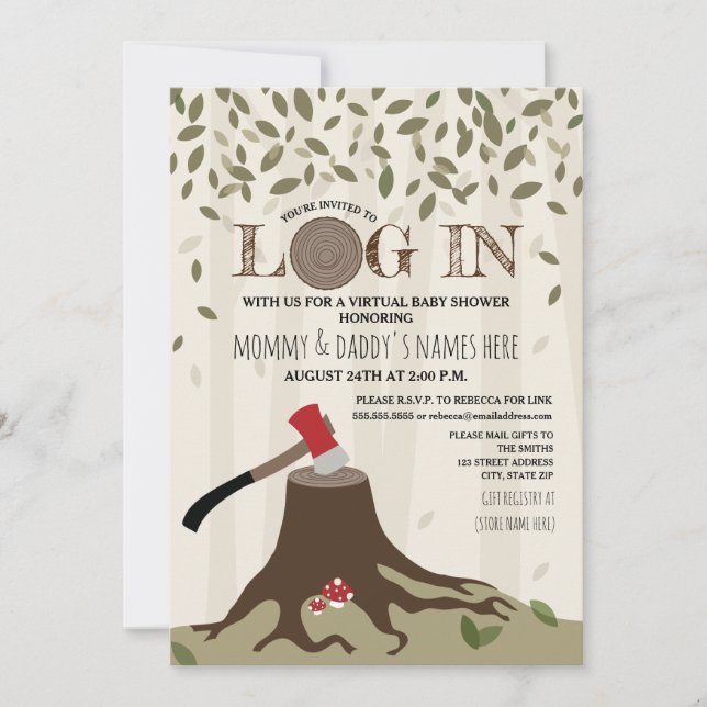 Invitation Baby shower Virtuel Par Courrier Connexion Woodlan (Devant)